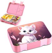 Lunchbox voor kinderen, met vakken, bento box, lekvrij, snackbox voor kleuterschool en school, meisjes en jongens, snackbox (kat)