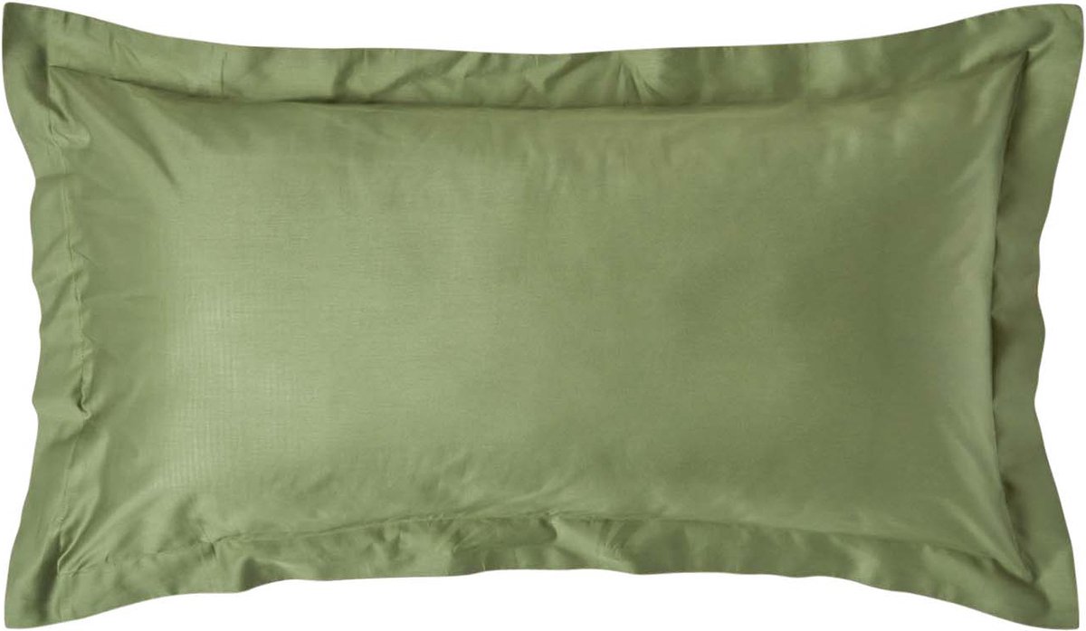 Homescapes Biologisch Kussensloop 50x90 cm met Sierrand – Mosgroen – 100% Egyptisch Katoen Satijn – Draaddichtheid 400