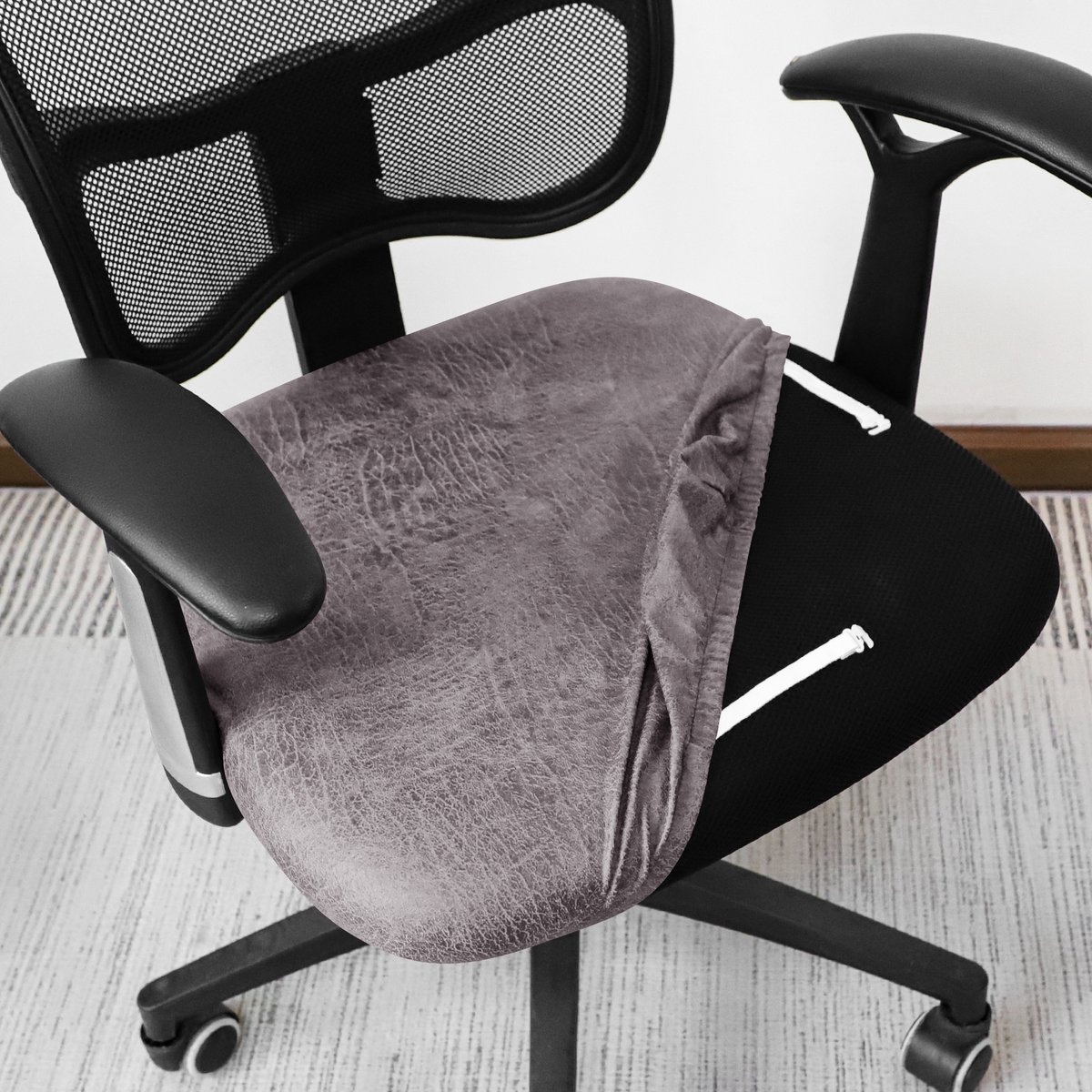 Covers By Ralfos* Bureaustoelhoes lederen uitstraling Grijs | Hoes | Chair cover | Eetkamerstoel hoes | Universeel | Voor zitting | Stretch | Kantoor en thuisgebruik | Wasmachine bestendig | Eetkamer