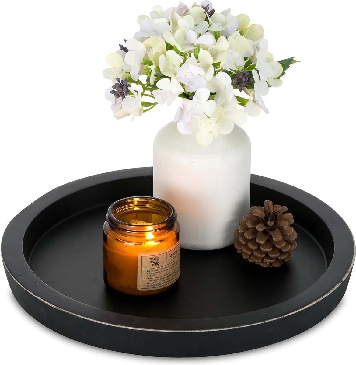 Rond zwart houten dienblad decoratief dienblad: dienblad hout klein retro decoratief kaarsendienblad tafeldecoratie salontafel kaarsenbord koffiedienblad voor kaarsen koffie woonkamer 30 cm