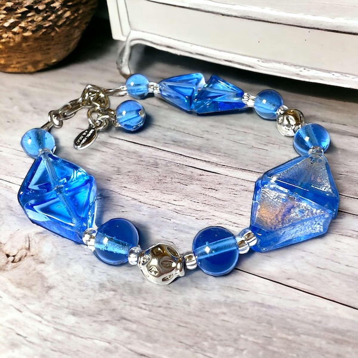 Corte Murrina - Sieradenset - Halsketting - 57cm - Armband - 21cm - Arezzo - Aqua - Exclusief bij Bella Murano
