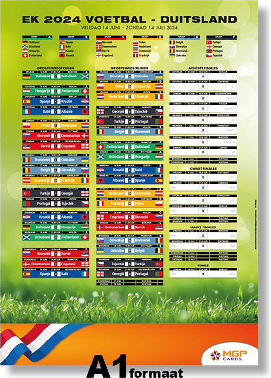 MGPcards - Schema EK voetbal 2024 - Poster - A1 - 59,4 x 84cm - Speelschema EK 2024 - Oranje Artikelen - Oranje - Leeuwen - XL Speelschema - Vaderdag - Cadeautip!