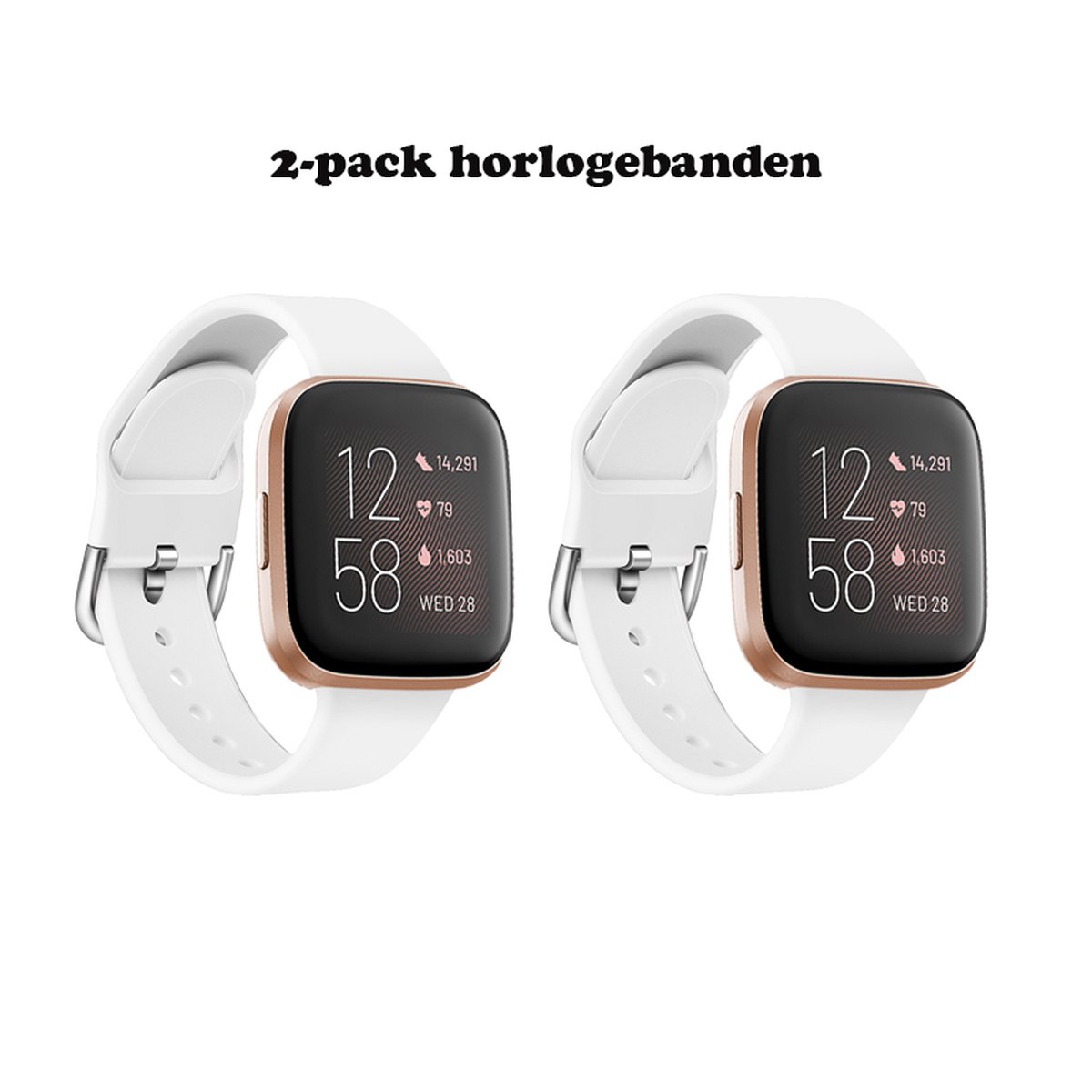 Andyou-2-pack horlogebanden - voor Fitbit Versa 2 dames herenhorloge - zachte siliconen sportvervangingsbanden - wit