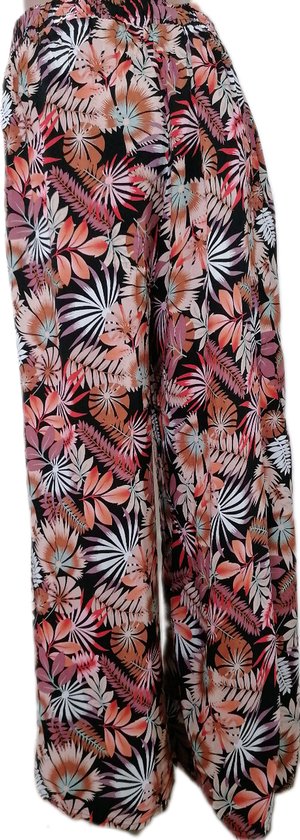 Femme - Pantalons d'été - Pantalons - Pantalons de Yoga - Pantalons de plage - Femme - Jambe large - Comfort - Bande élastique - Couleur Oranje/ Zwart/ Wit/ Vieux Rose / Rouge - Taille 48-50