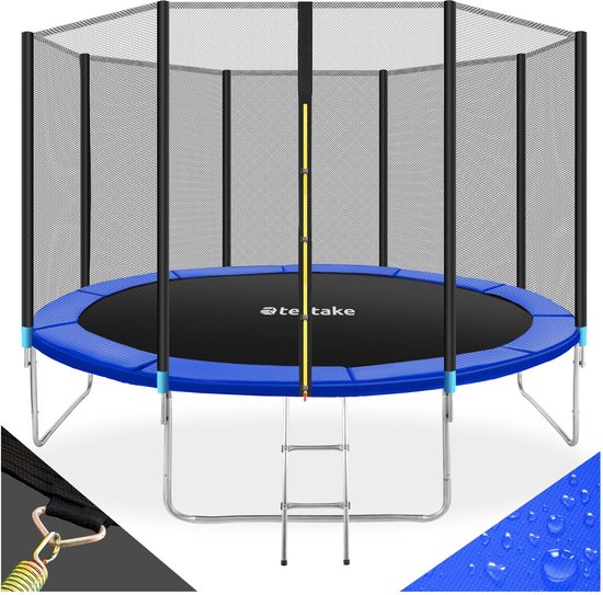 tectake® Trampoline - TÜV-Geteste Tuintrampoline - Ø366 cm - Kindertrampoline met Ladder en Veiligheidsnet - Buitenspeelgoed - Sporttrampoline