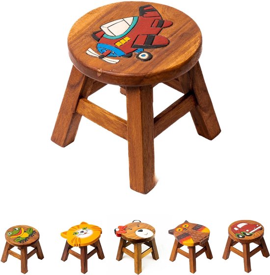 Houten opstapje voor kinderen - handgemaakt in premium kwaliteit - houten opstapje van massief hout - grote designselectie als stoel, voetenbank en kruk - melkkruk - plantenkruk (rood vlak)