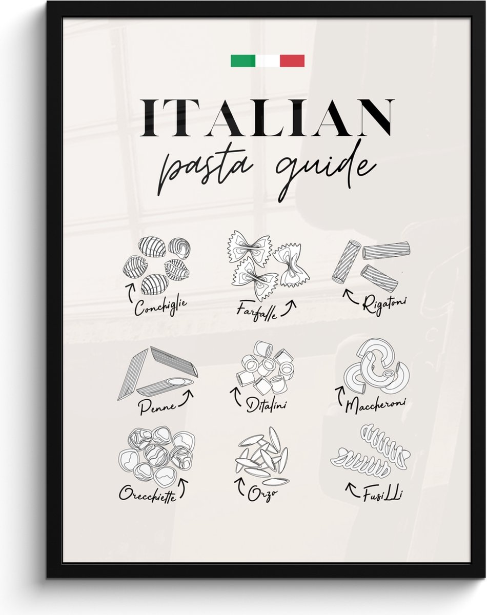 FrameYourWall Fotolijst inclusief poster - Posterlijst 60x80 cm - Posters - Pasta soorten - Italië - Eten - Eetkamer - Foto in lijst - Keuken decoratie muur - Wanddecoratie accessoires - Muurdecoratie - Schilderijen Pasta - Overzicht