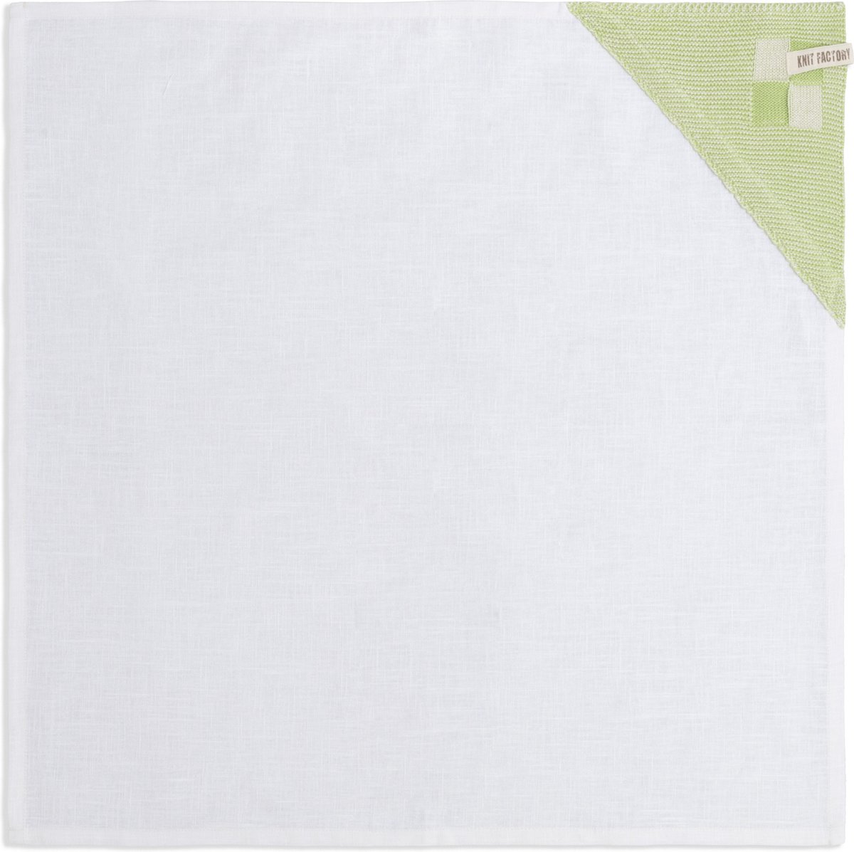 Knit Factory Linnen Theedoek - Poleerdoek - Schoteldoek - Afdroogdoek - Vaatdoek - Thee doek - Keuken Droogdoek Block - Ecru/Spring Green - 65x65 cm