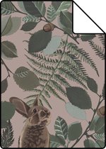 Proefstaal ESTAhome behang bosdieren oudroze, groen en bruin - 139252 - 26,5 x 21 cm