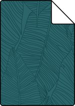 Echantillon ESTAhome papier peint feuilles dessinées bleu pétrole - 139448 - 26,5 x 21 cm