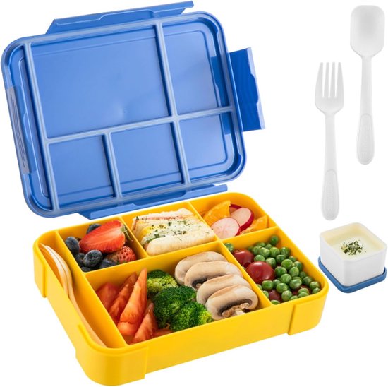 Jarlson® Toni Broodtrommel voor kinderen met 6 vakken, lunchbox, bento box, lekvrij, snackbox voor kleuterschool en school, meisjes en jongens, snackbox (paars