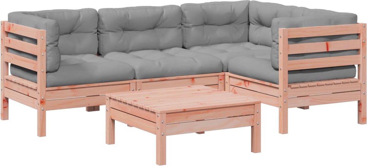 vidaXL 5-delige - Loungeset - met - kussens - massief - douglas - vurenhout grijs