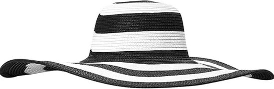 Andyou Zonnehoed voor dames - Zonbescherming met grote rand - Zwart-wit gestreepte strandhoed - Opvouwbaar