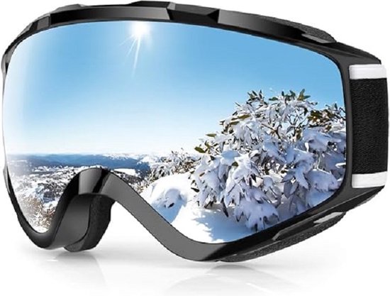 Skibrillen Dames Heren Volwassenen voor Brildragers OTG,UV Bescherming Anti Mist Ski Goggles Bolvormige Spiegel