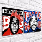 Pop Art The Notorious B.I.G. & Tupac Shakur 2 x - Canvas Print - op dennenhouten kader - 60 x 60 x 2 cm - Wanddecoratie