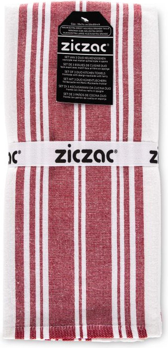 ZICZAC - Theedoek Culinary Duo Stripe - SET/3 - 50x76 cm, rood