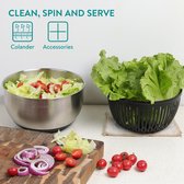 Navaris slacentrifuge met raspen - Groentedroger met antislip onderkant - Salade spinner inclusief vergiet - Sladroger - Zwart roestvrij staal