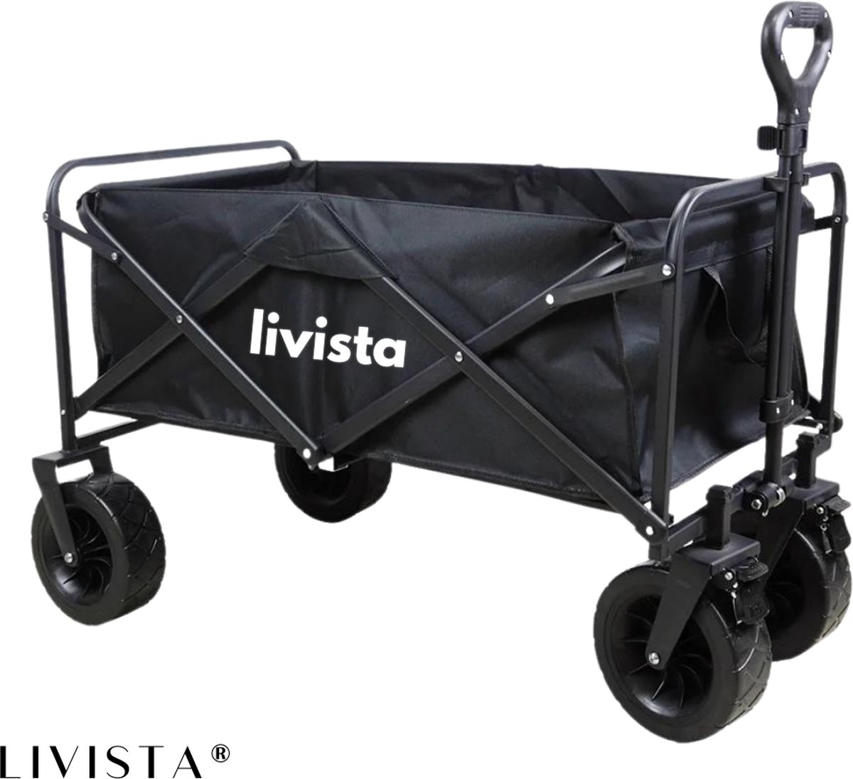 Livista ® - Bolderkar Opvouwbaar - Extra dikke banden - Strand kar - 150KG Draagkracht - 180L Inhoud - Massieve Wielen - Flexibele Hendel - Zwart