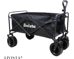 Livista ® - Bolderkar Opvouwbaar - Extra dikke banden - Strand kar - 150KG Draagkracht - 180L Inhoud - Massieve Wielen - Flexibele Hendel - Zwart