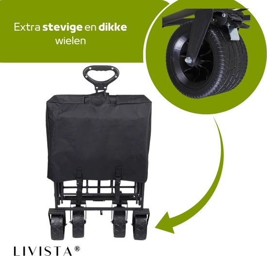 Livista ® - Bolderkar Opvouwbaar - Extra dikke banden - Strand kar - 150KG Draagkracht - 180L Inhoud - Massieve Wielen - Flexibele Hendel - Zwart van Livista — afbeelding 5