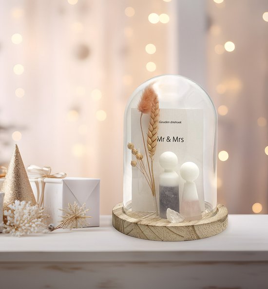 Gempops huwelijkscadeau - bruidspaar gift - edelstenen cadeau - gouden driehoek - gepersonaliseerd cadeau - bruiloft - trouwdag - trouwerijen