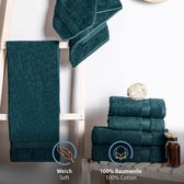 Set van 8 handdoeken 100% katoen, 4 badhanddoeken 70 x 140 cm en 4 handdoeken 50 x 100 cm, badstof badstof, zacht, handdoek, groot, petrolblauw