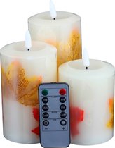 LED Kaarsen 3 stuks-Batterijkaarsen, zuilkaarsen Werkt op batterijen met afstandsbediening en timer, Esdoorn blad
