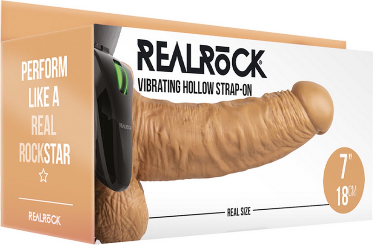 RealRock by Shots - Vibrating Hollow Strap-On with Balls - 7 / 18 cm