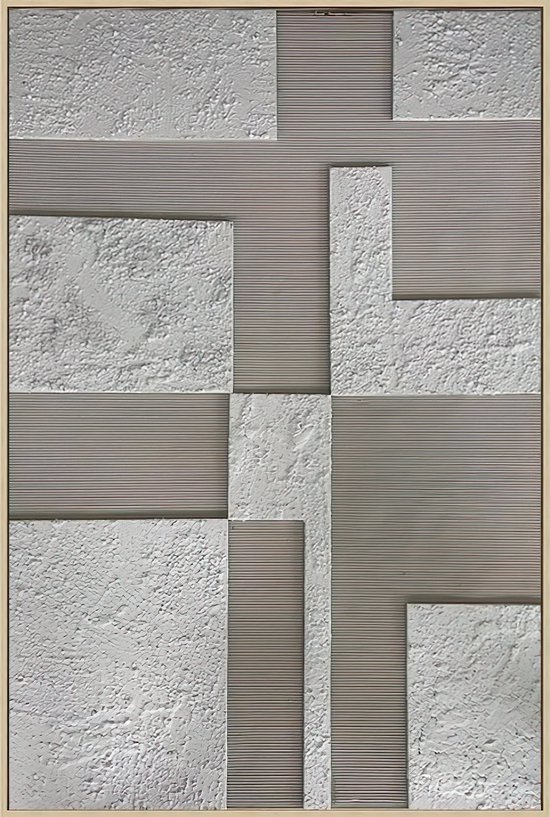 Ter Halle - Schilderij - Grijze Blokken Op Een Grijs Doek - Beige Baklijst - 80x120cm