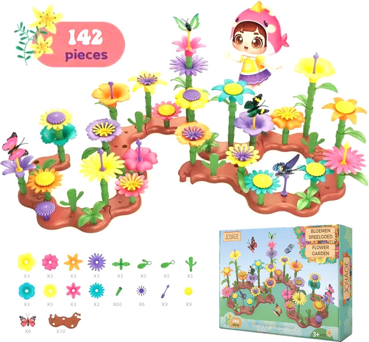 Joyage Bloemen Speelgoed – 142st - Fijne motoriek Speelgoed - Meisjes speelgoed 6 jaar - Open ended speelgoed Kleuter speelgoed 3 jaar - Kinderspeelgoed 4 jaar cadeau meisje 7 jaar cadeau meisje 8 jaar - Speelgoed 3 jaar - Jongens Speelgoed 5 Jaar — afbeelding 3