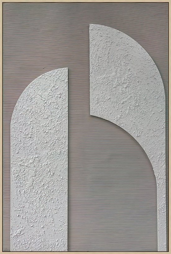 Ter Halle - Schilderij - Grijze Bogen Op Een Grijs Doek - Beige Baklijst - 80x120cm