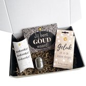 Cadeaupakket goud - je bent goud waard - verjaardag - cadeau voor mannen - cadeau voor vrouwen - waardering - chocolade - geschenkset- geschenkdoos