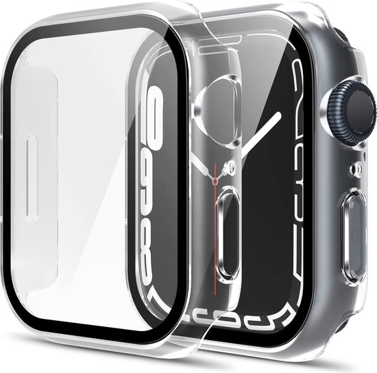 Transparant hoesje met gehard glas voor 41mm Apple Watch, met zilveren kroon.