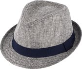 Trilby linnen uni stof hoed met ripband-lint Lichtgrijs - Maat: L-----let op valt groter