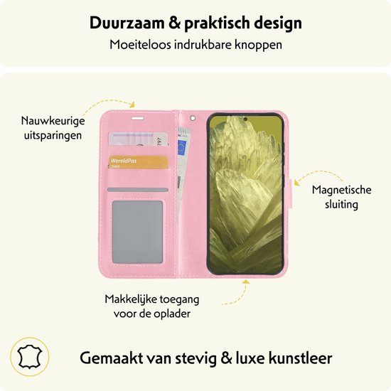 Étui adapté pour Google Pixel 8a Case Book Case Cover Wallet Cover avec 2x protecteur d'écran - Étui adapté pour Google Pixel 8a Case Bookcase Cover - Rose clair