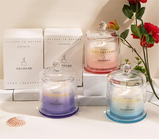 Bougie - Tasse en Verres avec couvercle - Violet - Bougie Aromathérapie de Luxe - Bougie figure - Cadeau - Bougie parfumée - Décoration - Sham's Art