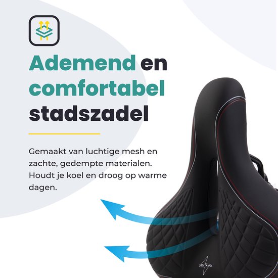 Voltano Zen Fietszadel Met Antislip Gelpads - Zwart / Rood - Uitsparing - Inclusief Zadelstrop - Unisex