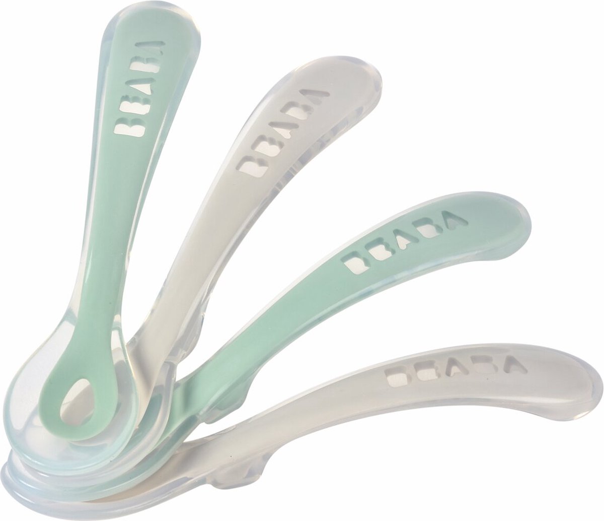 Goedkoopste Béaba Lepel Set Siliconen Velvet Grey/Sage Green 8 Maanden (4 Stuks
