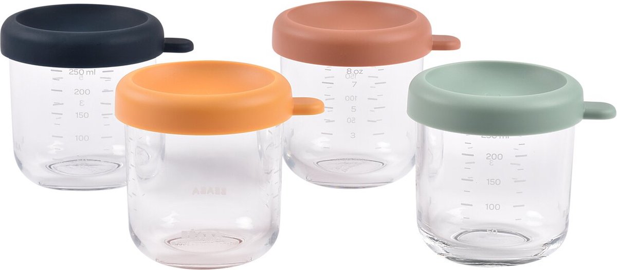 Goedkoopste Beaba - Set glazen bewaarpotje - 4 x 250 ml - Colormix