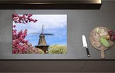 Inductieplaat Beschermer - Bloesembomen voor Traditione Molen in Nederland - 71x52 cm - 2 mm Dik - Inductie Beschermer - Bescherming Inductiekookplaat - Kookplaat Beschermer van Zwart Vinyl