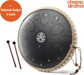 Ohana Drums® Handpan 36 cm Onyx Zwart – Tongue drum – Klankschaal – 15 noten Handpan - Tong Drum - Klankschalen – Yoga Drum – Lotus Tong - Muziekinstrument voor kinderen - Mindfulness muziektherapie - Percussie-instrumenten