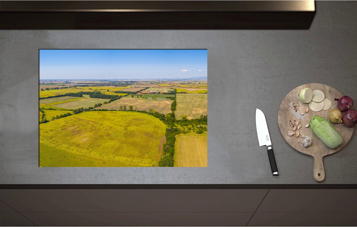 Inductieplaat Beschermer - Bovenaanzicht Landschap met Gras en Planten - 71x50 cm - 2 mm Dik - Inductie Beschermer - Bescherming Inductiekookplaat - Kookplaat Beschermer van Zwart Vinyl