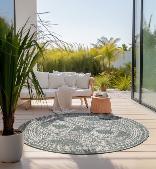 Flycarpets Elle Décoration - Rond - Tapis Intérieur & Extérieur - Réversible - Gemini - Vert - 100x100 cm