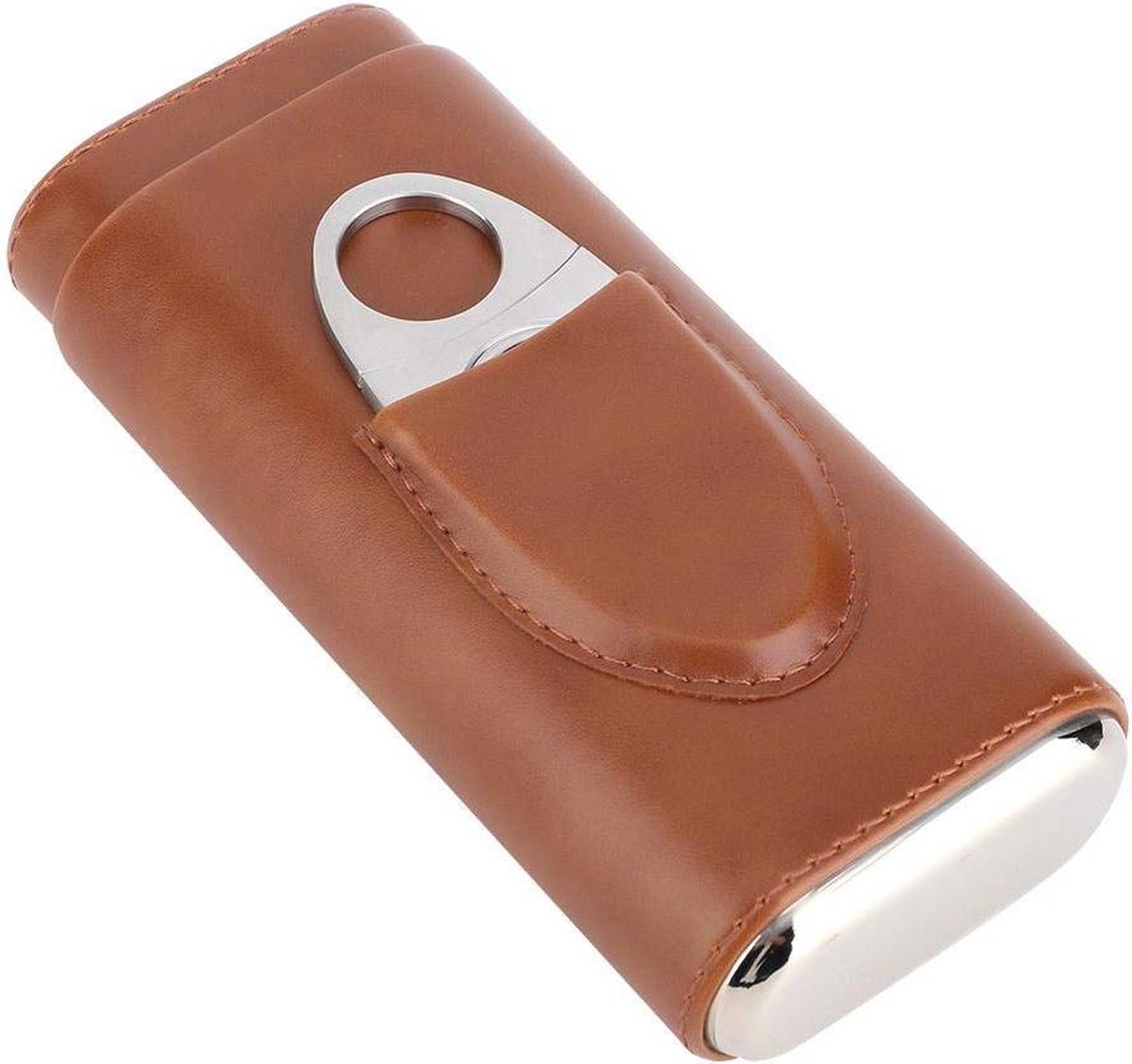 Goedkoopste Draagbare lederen sigarenkoker met cederhouten voering en snijder (voor 3 sigaren) - Ideaal als sigarenhumidor geschenk (bruin) Cigar case