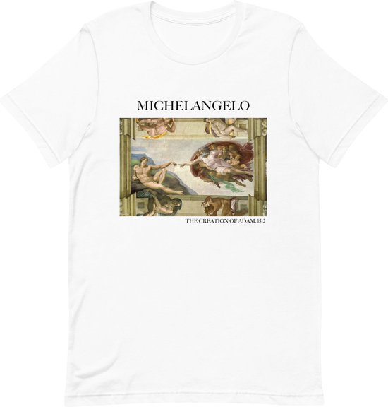 Michelangelo 'De Schepping van Adam' ("The Creation of Adam") Beroemd Schilderij T-Shirt | Unisex Klassiek Kunst T-shirt | Wit | XL
