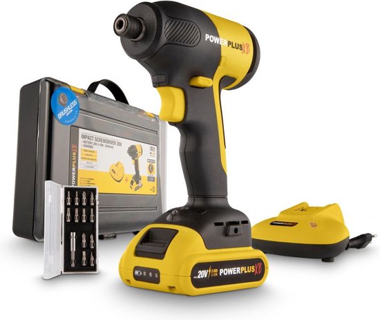 Powerplus POWXB30020 Accu schroefmachine - 20V - Brushless - Slagschroevendraaier -Incl 1x 2.0Ah accu, lader, 13 accessoires en koffer