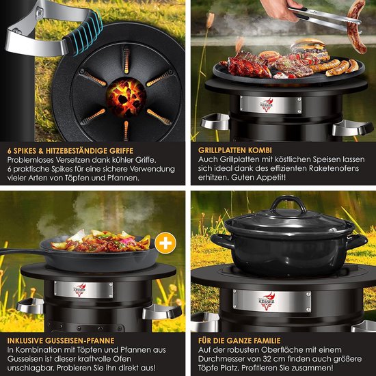 BBQ-Toro Raketenofen Rakete #5 | Rocket Stove Stecksystem aus massivem 2-mm-dickem Stahl | Ofen zum Grillen im Freien, Terrasse, Garten, Camping für Dutch Oven, Grillpfannen | Campingkocher