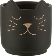 J-Line Bloempot Kat voor binnen - keramiek - zwart/goud - small - Ø 14 cm - woonaccessoires