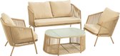 J-Line set Eli 4 pièces Sofas+Table+Coussins - métal/rotin - beige