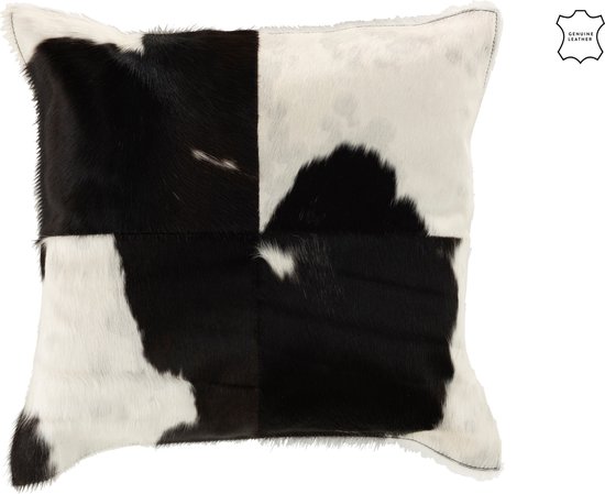 Coussin J-Line cuir de vache noir blanc 10 x 45 x 45